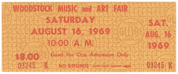 Woodstock Single-Day Admission Ticket (August 16, 1969)