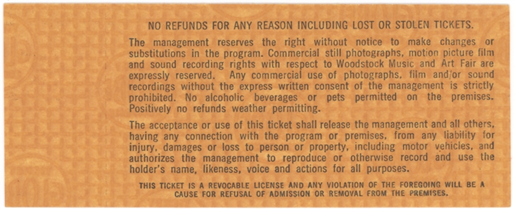 Woodstock Single-Day Admission Ticket (August 16, 1969)