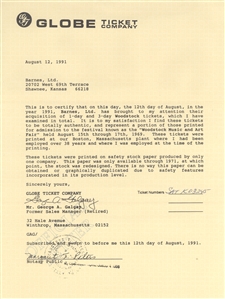 Woodstock Single-Day Admission Ticket (August 16, 1969)