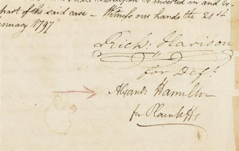 RARE ALEXANDER HAMILTON SIGNED DOCUMENT FROM HIS LEGAL CAREER
