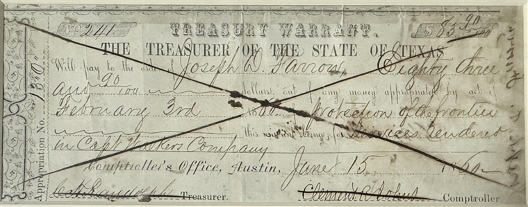 Sam Houston Document Signed as Governor of Texas for protection of the frontier 