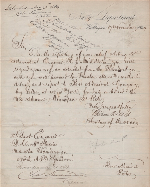 Civil War Navy Department Letter Signed by Secretary Gideon Welles (1864)