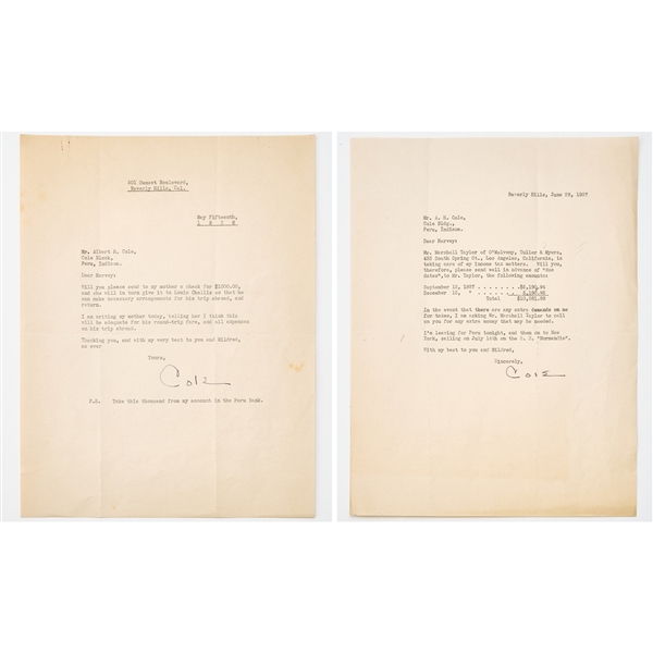 Two letters on financial matters signed by Cole Porter