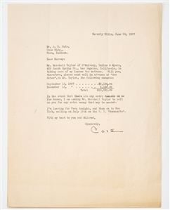 Two letters on financial matters signed by Cole Porter