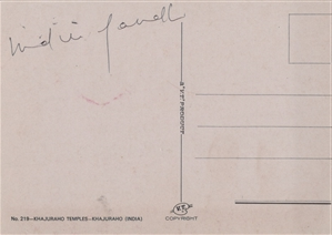 Indira Gandhi Signed Postcard of Khajuraho Temples, India