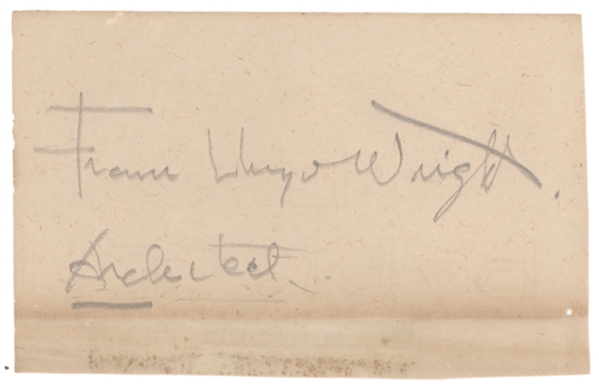 Frank Lloyd Wright - rare signed page with his name and wrote Architect underneath- Never had a business card
