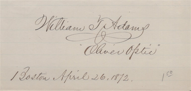 American Authors Autograph Collection including Thornton Wilder, Oliver Wendell Holmes, Thomas Bailey Aldrich, and William T. Adams (“Oliver Optic”)