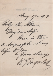 ROBERT G. INGERSOLL — THREE SIGNED LETTERS AND QUOTATION LOT