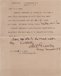 Collection of Early U.S. Army and War Department Autographs — Including Arctic Explorer Adolphus Greely, Chief of Air Corps Benjamin Foulois, and Eight Other Generals