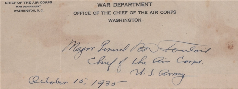 Collection of Early U.S. Army and War Department Autographs — Including Arctic Explorer Adolphus Greely, Chief of Air Corps Benjamin Foulois, and Eight Other Generals