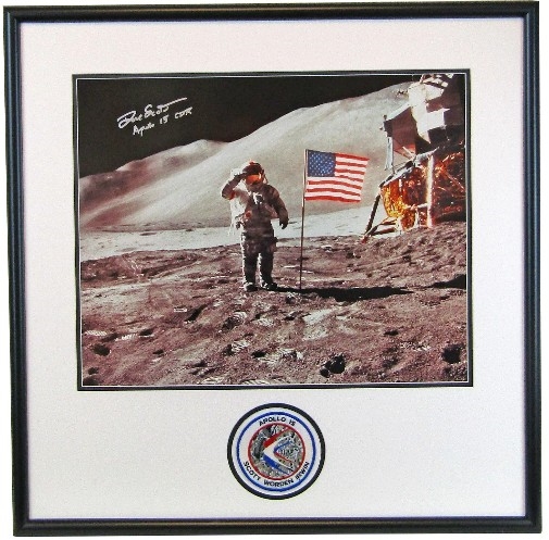 David Scott Signed Apollo XV Mission Photo, Large & Handsomely Presented