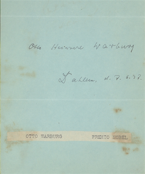 Otto Warburg Nobel in Physiology