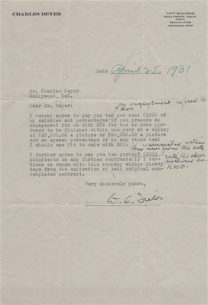 W.C. Fields Signed Contract