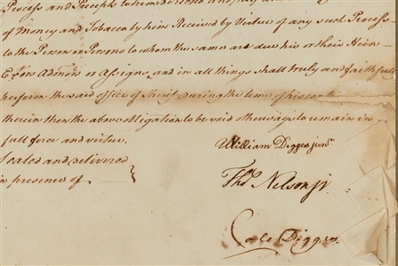 RARE DOCUMENT SIGNED BY THOMAS NELSON JR., FOUNDING FATHER AND SIGNER OF THE DECLARATION OF INDEPENDENCE