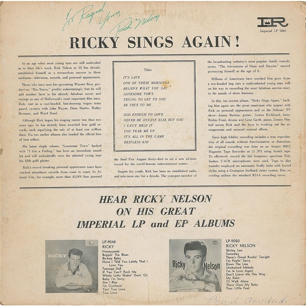 Ricky Nelson Signed Record Album