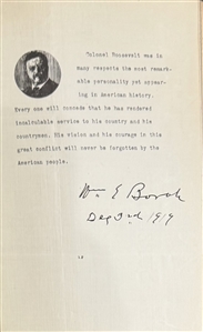 SIGNED BY TR, HIS WIFE, AND FOUR OF HIS CHILDREN BOOS, JOHN E.; compiler. Three unique compilations of manuscripts and graphics relating to Theodore Roosevelt,