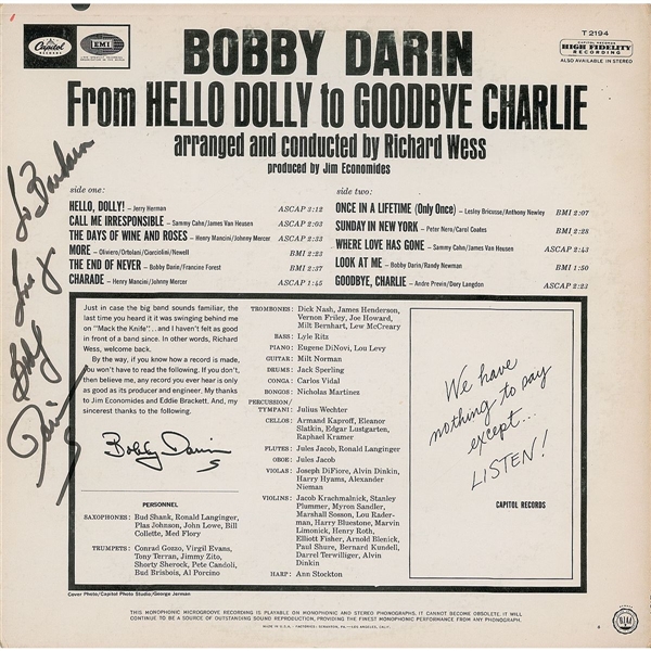 Bobby Darin Signed Album 