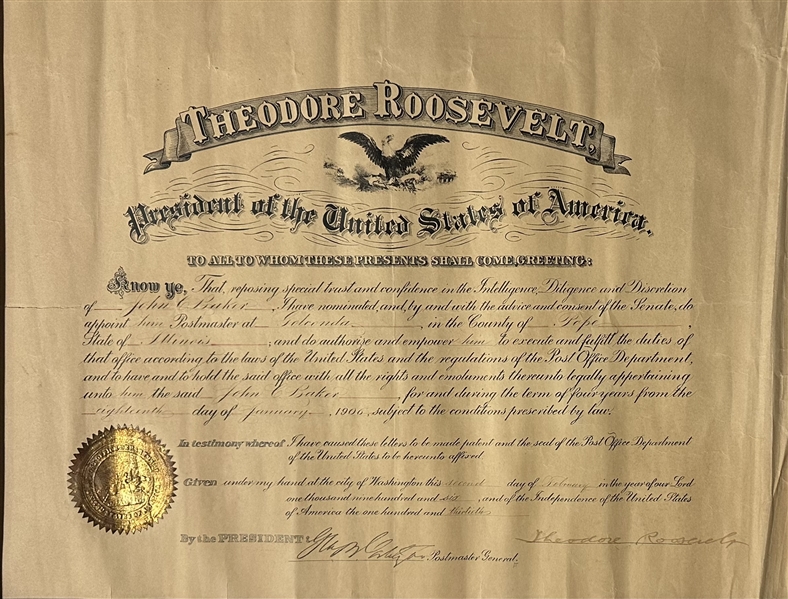 Theodore Roosevelt Signed Postmaster Appointment – February 2, 1906