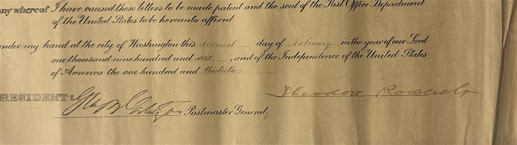 Theodore Roosevelt Signed Postmaster Appointment – February 2, 1906