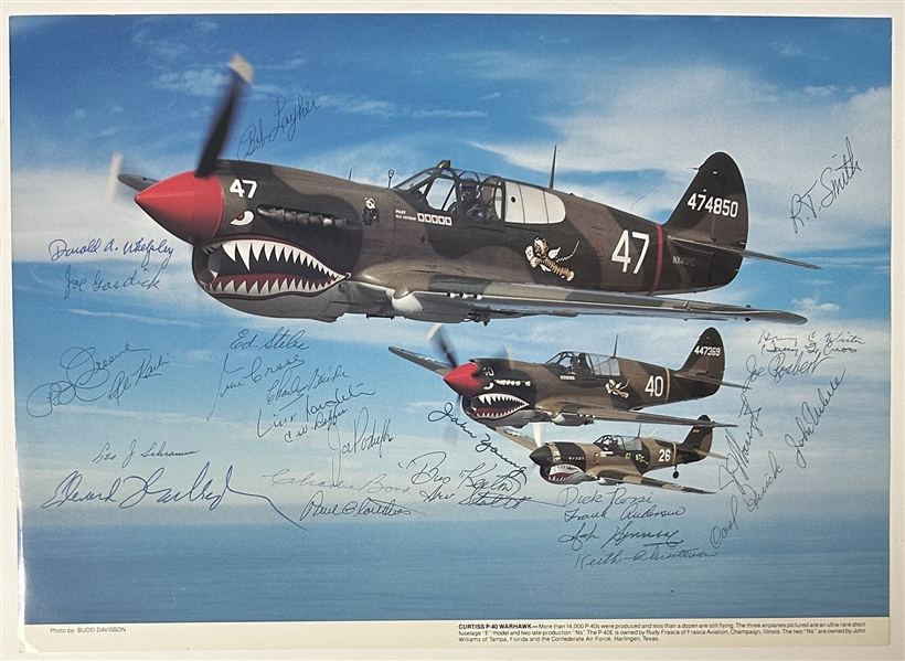 Curtiss P-40 Warhawk Multi-Signed Aviation Print by American WWII Fighter Aces