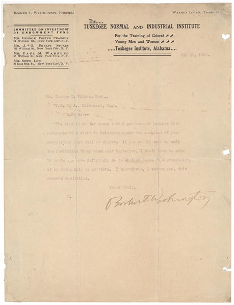 Booker T. Washington Typed Letter Signed on Tuskegee Institute Letterhead, 1906