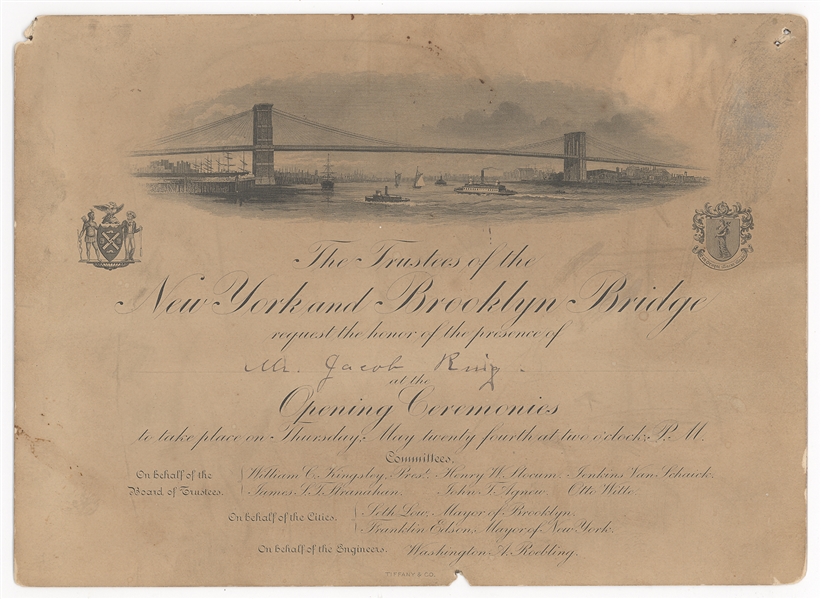 1883 Invitation to the Opening of the Brooklyn Bridge