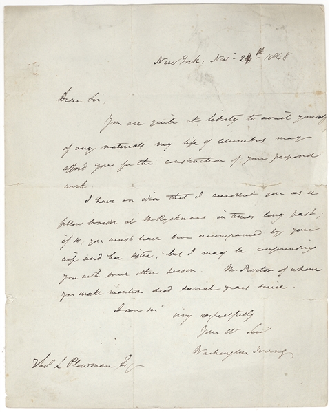 Washington Irving Signed 1848 Autograph Letter on His Columbus Writings