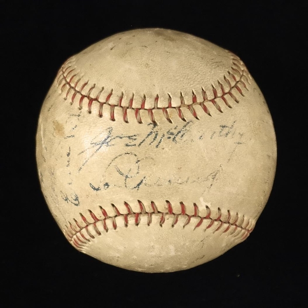 1930s–1940s New York Yankees Multi-Signed Baseball Featuring Lou Gehrig, Joe McCarthy, Jacob Ruppert, and Babe Dahlgren.