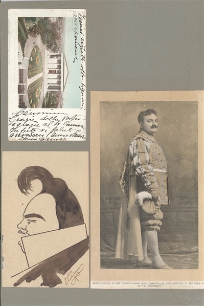 Enrico Caruso Multi-Signed Display — Including a Rare Original Self-Portrait Caricature