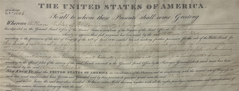 Andrew Jackson 1829 Land Grant