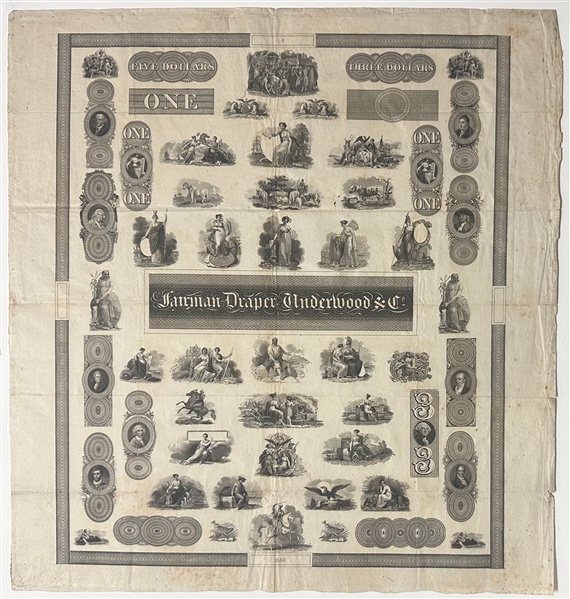 1824 Fairman, Draper, Underwood & Co. Bank Note Engraving Specimen Sheet – Philadelphia