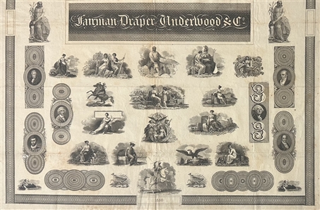 1824 Fairman, Draper, Underwood & Co. Bank Note Engraving Specimen Sheet – Philadelphia