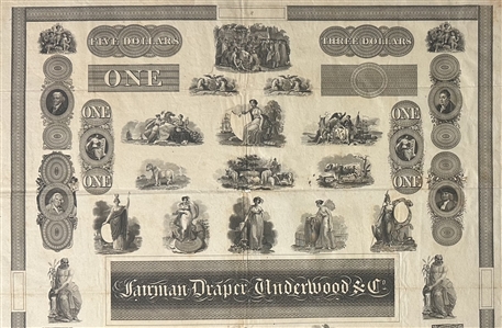 1824 Fairman, Draper, Underwood & Co. Bank Note Engraving Specimen Sheet – Philadelphia