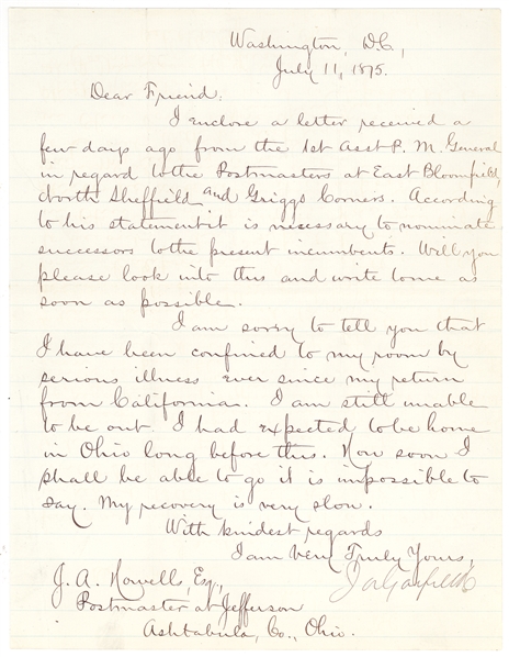 James Garfield LS - Discussing His Illness and Recovery in 1875