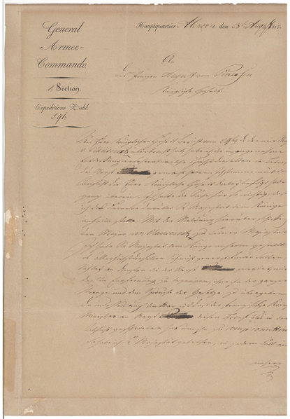 Blücher ALS as Prussian Commander Following Waterloo, 1815 
