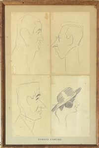 Enrico Caruso, Four Pencil Caricatures