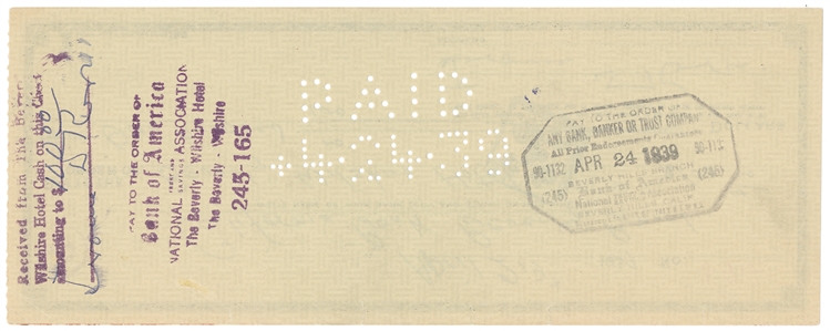 Jerome Kern Signed Check