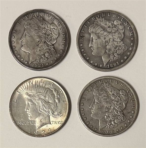 Group of 4 United States Silver Dollars, 1891–1921.