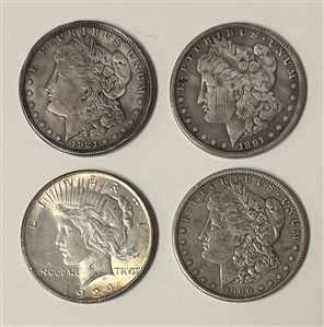 Group of 4 United States Silver Dollars, 1891–1921.