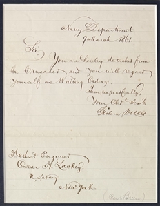 Civil War Navy Department Letter Signed by Secretary Gideon Welles (1864)