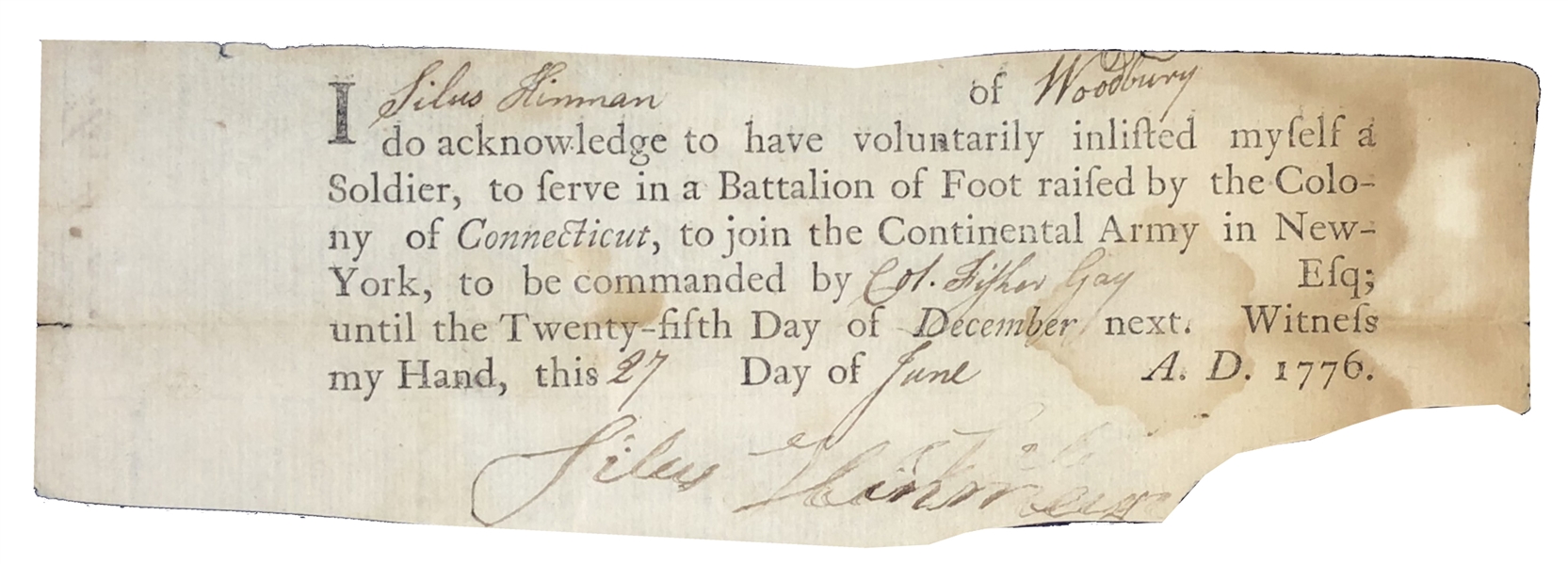 1776 REVOLUTIONARY WAR PATRIOTS "LOYALTY OATH"  a week before the Declaration Of Independence Signing!