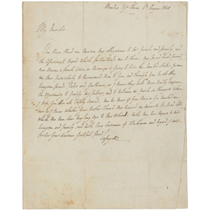 Marquis de Lafayette Introduces European Financier David Parish to Chancellor Robert R. Livingston — ALS, August 1805