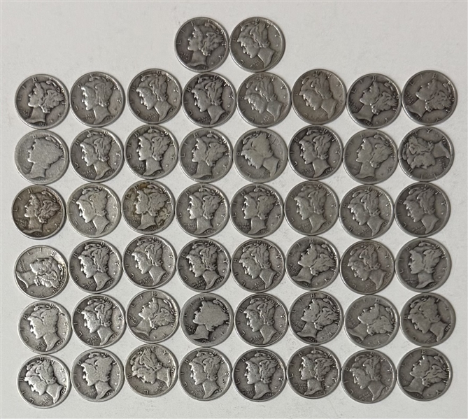 U.S. Mercury Silver Dime Group (50 coins)