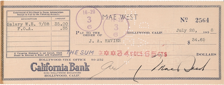 Ava Gardner, Mae West & Doris Day Checks