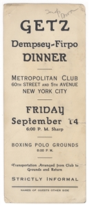 Complete 1927 Tunney-Dempsey Long Count Fight Ticket Signed by George Getz, with 1923 Dempsey-Firpo Dinner Card and Jack Dempsey Signed Photograph