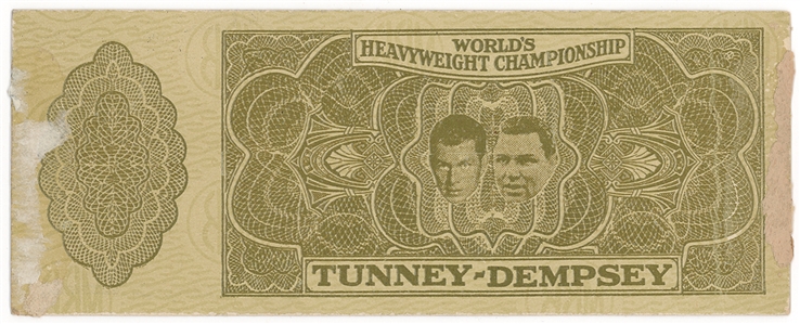 Complete 1927 Tunney-Dempsey Long Count Fight Ticket Signed by George Getz, with 1923 Dempsey-Firpo Dinner Card and Jack Dempsey Signed Photograph