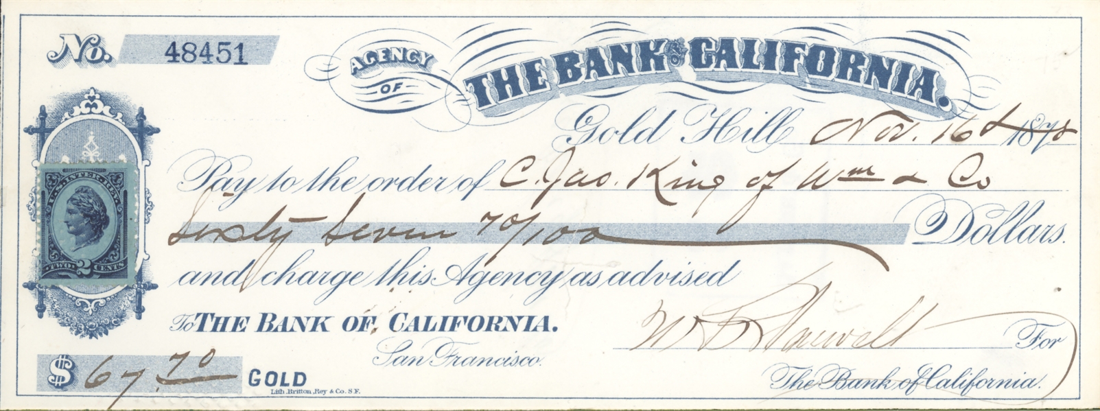 Lot Detail - [San Francisco, California] James King of William signed check