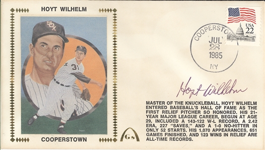 New York Giants Hall of Fame Lot: Signed Photos, Hall of Fame Cards and Envelopes — Bill Terry, Hoyt Wilhelm, Johnny Mize, and Willie McCovey