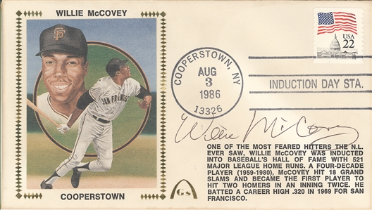 New York Giants Hall of Fame Lot: Signed Photos, Hall of Fame Cards and Envelopes — Bill Terry, Hoyt Wilhelm, Johnny Mize, and Willie McCovey